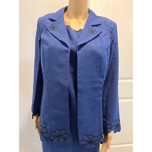 Anthony Richards Women 2-Piece Set Suit Embroidered Blazer & Dress Blue Sz 10 - Picture 4 of 16